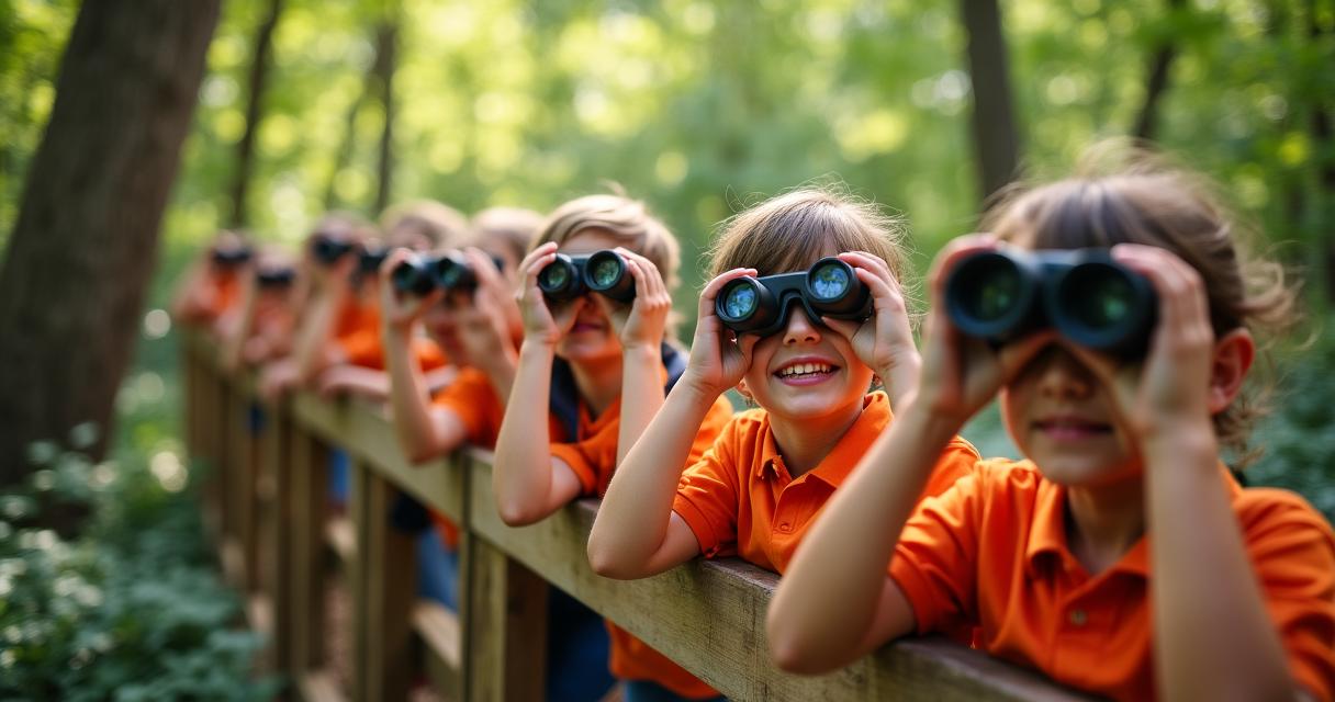 Bambini che osservano lupi nel parco faunistico